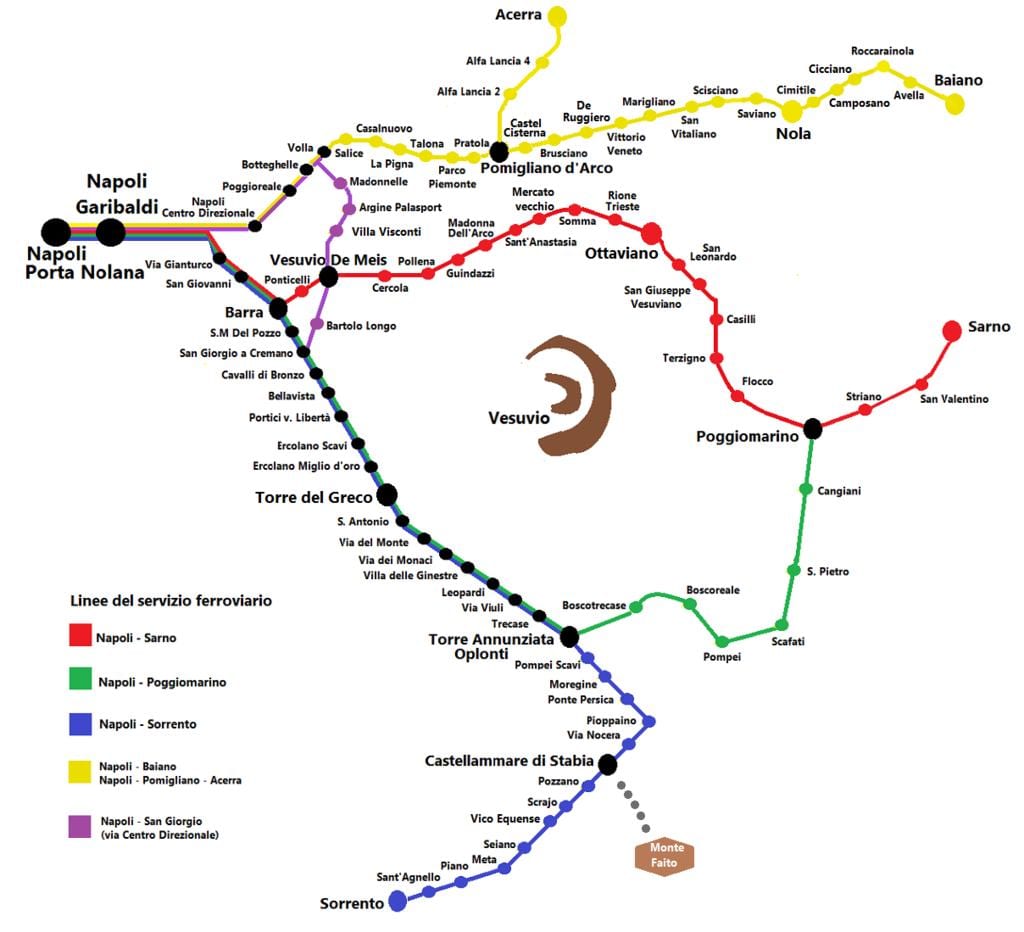 Harta traseu de tren circumvesuviana